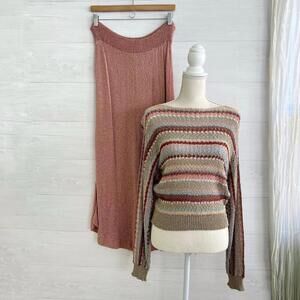 Vintage French Rags Hand Loomed California Boatneck sweater & blush skirt 2 (S)